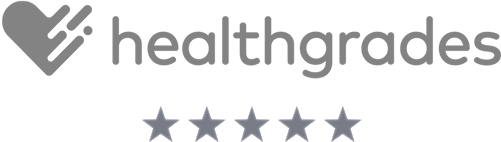 Healthgrades logo with five-star rating.